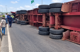Three Injured as Container Truck Crashes on Lagos-Ibadan Expressway