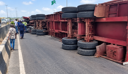 Three Injured as Container Truck Crashes on Lagos-Ibadan Expressway